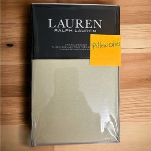 Ralph Lauren Lauren Flannel 2 KING Pillowcases Beige Tan NEW
